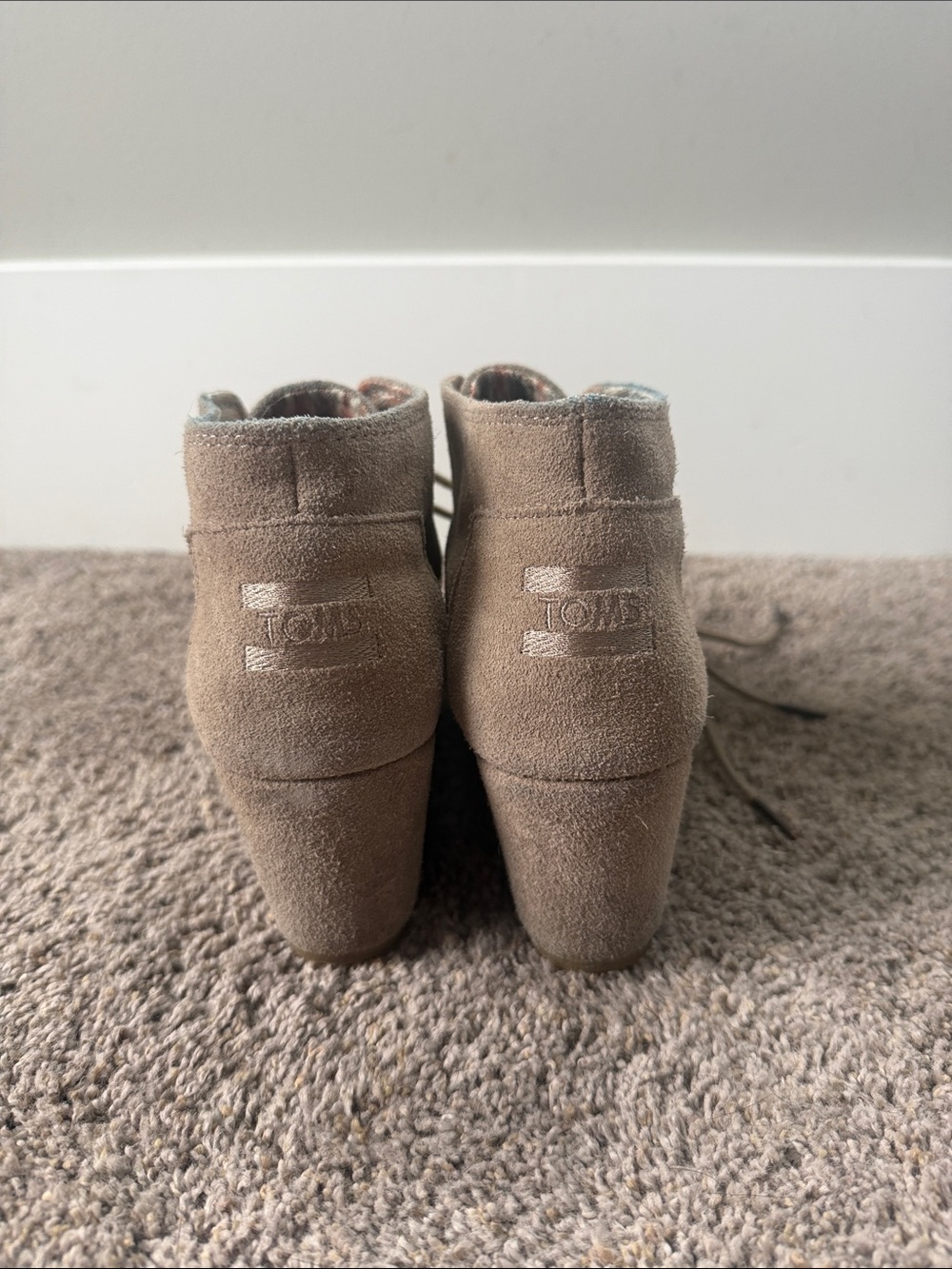 Toms Taupe Suede Wedge Ankle Boots